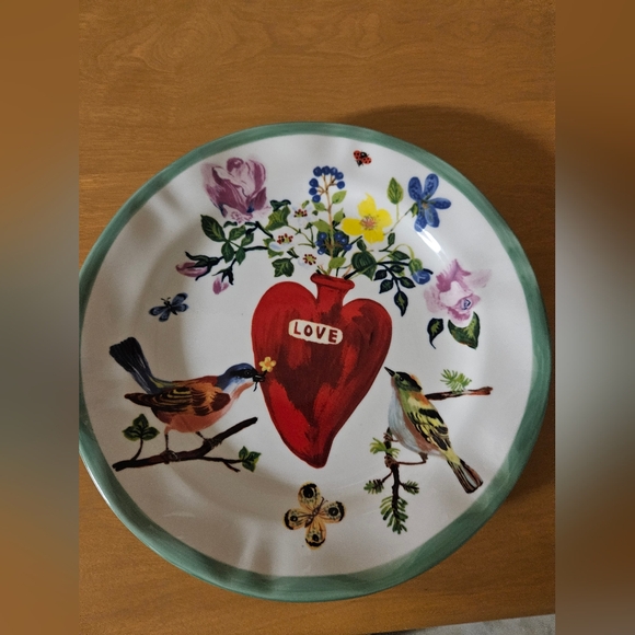 Anthropologie Nathalie Lete Love Heart Birds Floral Dinner Plate 10